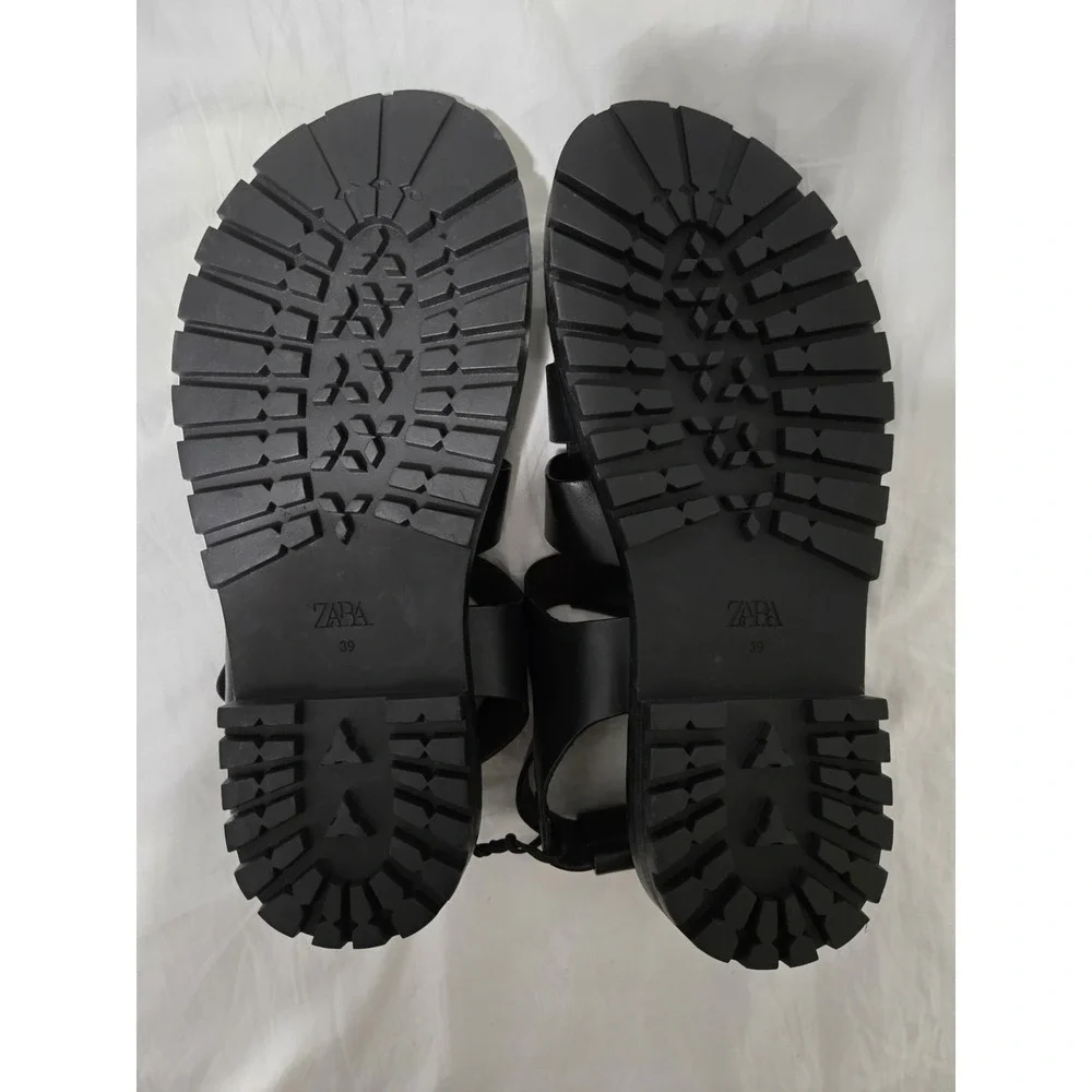 Zara Fisherman Leather Sandal Lug Sole Black Size EU 39 NWOB $89 - Picture 3 of 8